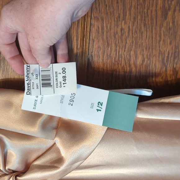 NWT Dave & Johnny 100% Silk Gold Sleeveless Open Back Floor Length Dress Size 2 - Picture 5 of 10